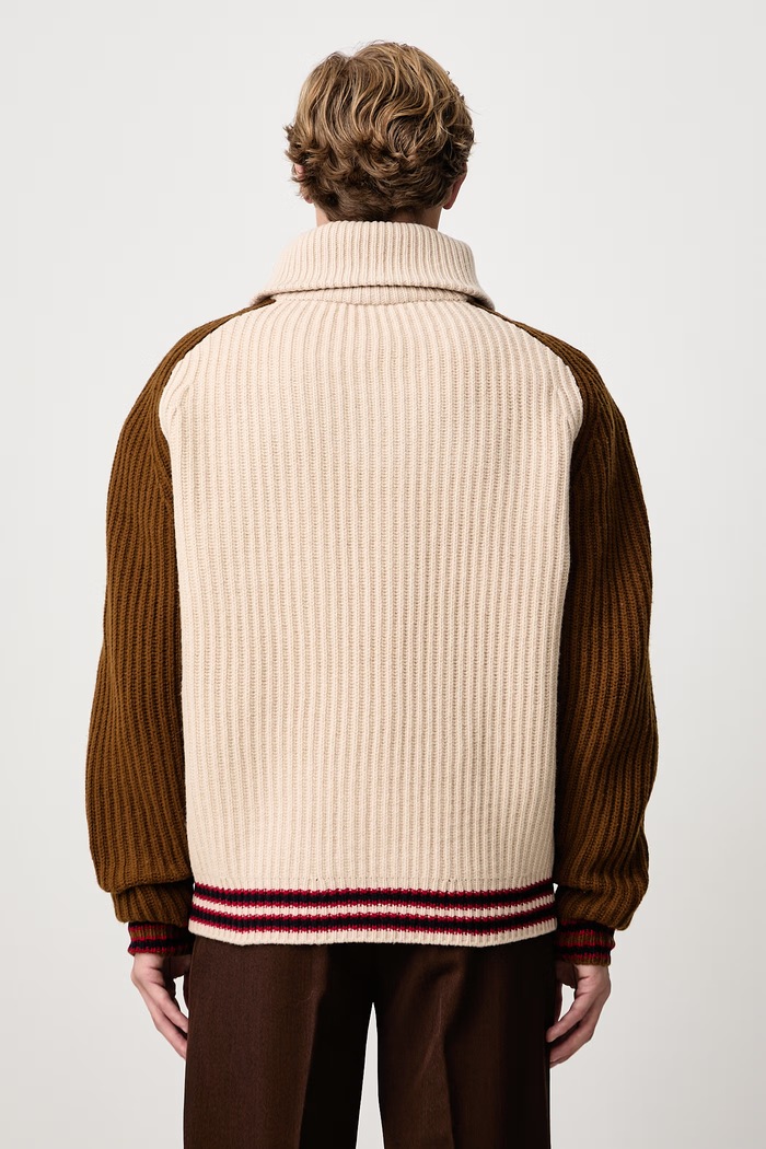 Odzież Drôle de Monsieur Sweter rozpinany męski wełniany Sherpa D mirror M.CA197.WO018 beżowy