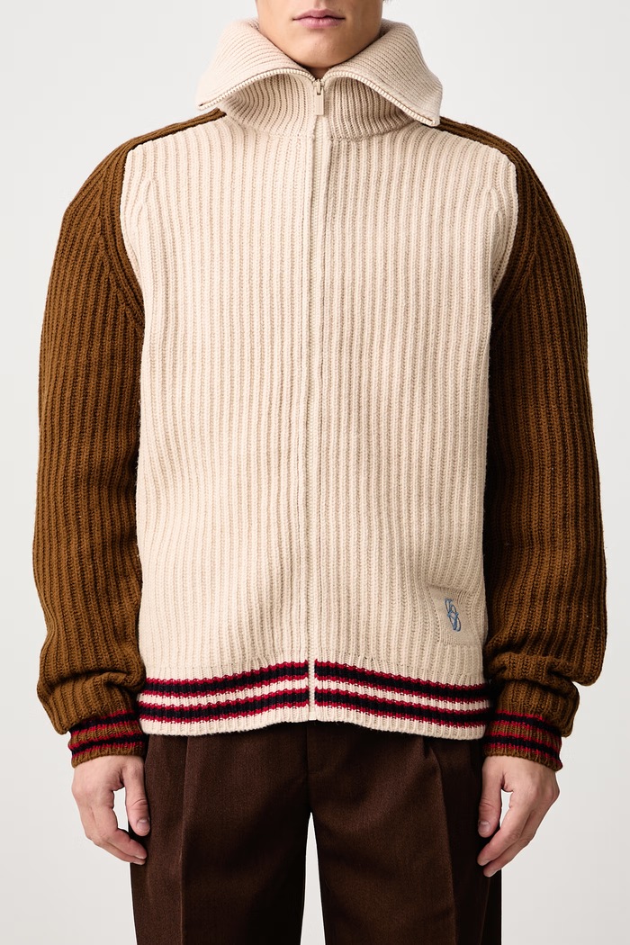 Sweter rozpinany męski wełniany Sherpa D mirror Drôle de Monsieur beżowy M.CA197.WO018
