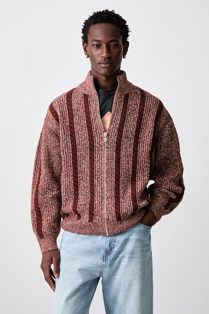 Drôle de Monsieur Torsade sweter rozpinany wełniany męski brązowy M.CA185.WO018