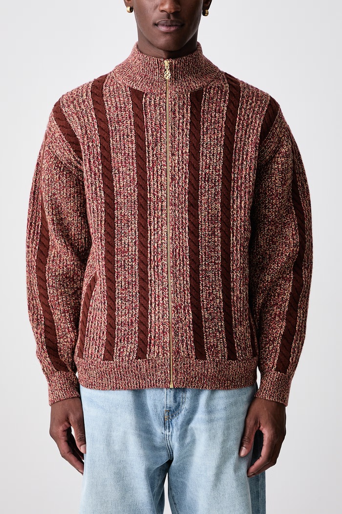 Torsade sweter rozpinany wełniany męski Drôle de Monsieur brązowy M.CA185.WO018