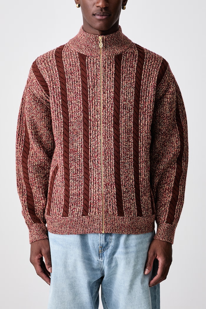 Torsade sweter rozpinany wełniany męski Drôle de Monsieur brązowy M.CA185.WO018