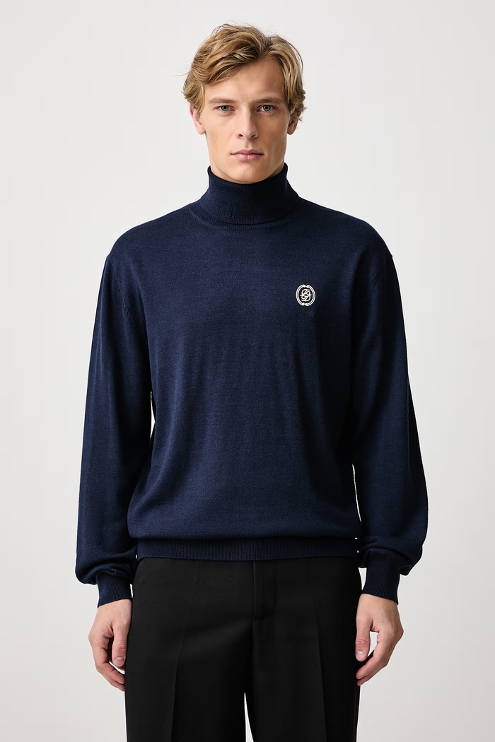 Drôle de Monsieur Golf męski z wełną D Mirror granatowy M.PO254.WO056