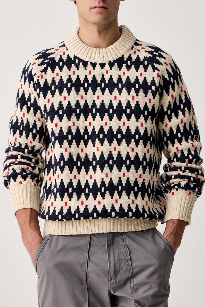 Sweter męski wełniany Ovik Jacquard Fjallraven F12600358.191.555 beżowy