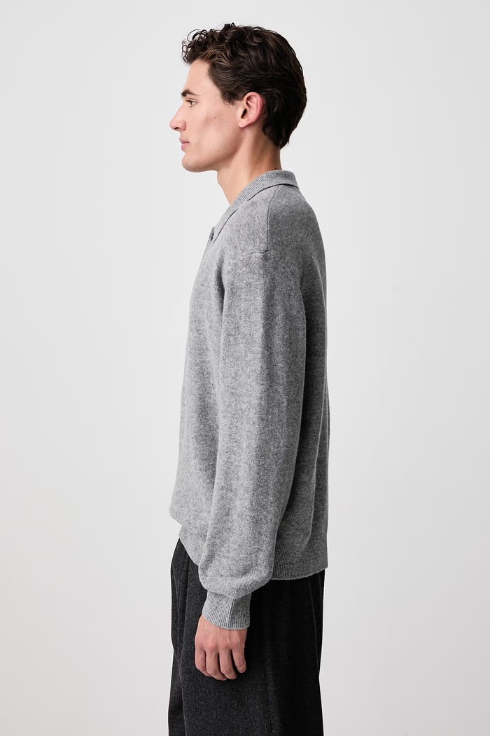 BOILED WOOL POLO SWEATER sweter wełniany męski Frame MF26KSW004 szary
