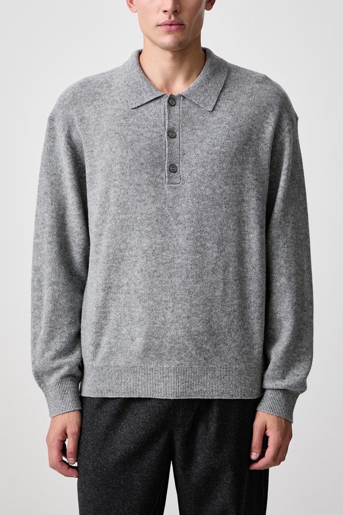 BOILED WOOL POLO SWEATER sweter wełniany męski Frame szary MF26KSW004