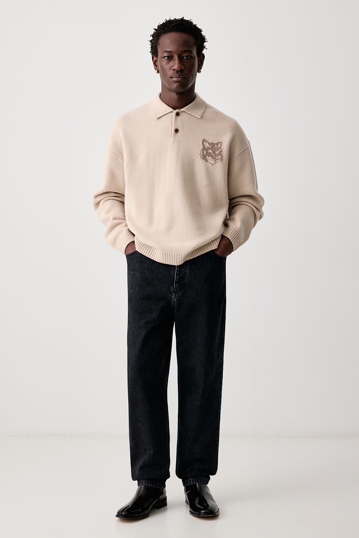 Maison Kitsuné Fox Head sweter wełniany męski MRMKL00KM0329 beżowy AW26
