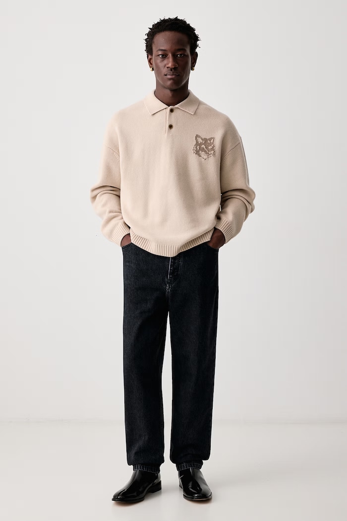 Maison Kitsuné Fox Head sweter wełniany męski MRMKL00KM0329 beżowy AW26