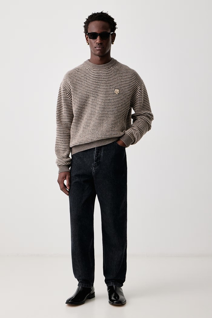 Maison Kitsuné Fox Head sweter wełniany męski MRMKJ16KT1228 beżowy AW26