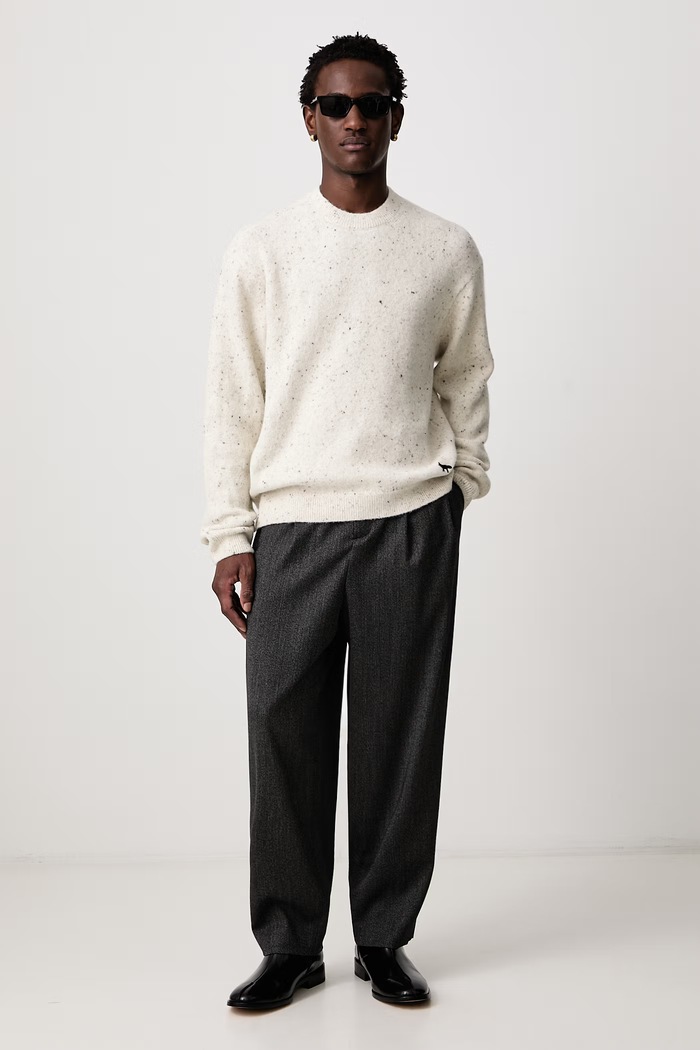 Maison Kitsuné Profile Fox sweter z wełną męski MRMKJ14KT1219 beżowy AW26