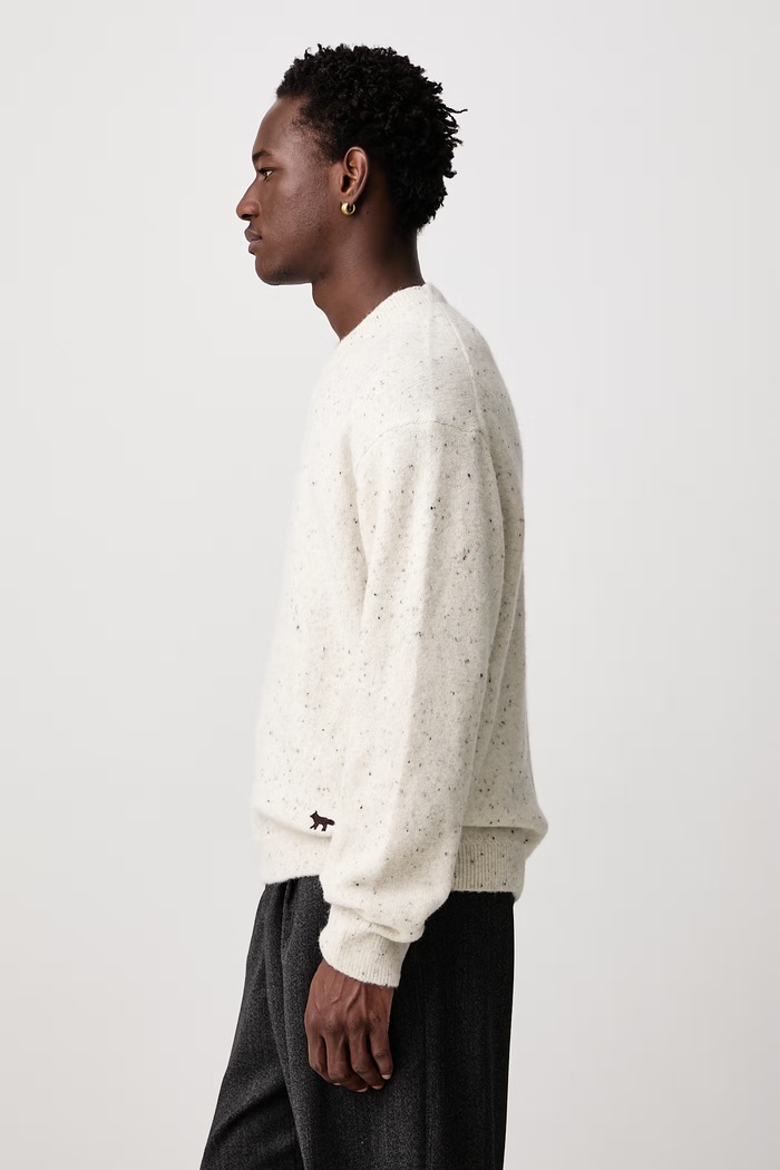 Profile Fox sweter z wełną męski Maison Kitsuné MRMKJ14KT1219 beżowy