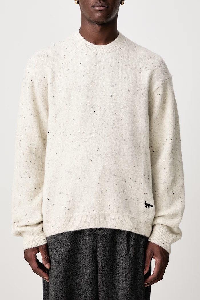 Profile Fox sweter z wełną męski Maison Kitsuné beżowy MRMKJ14KT1219
