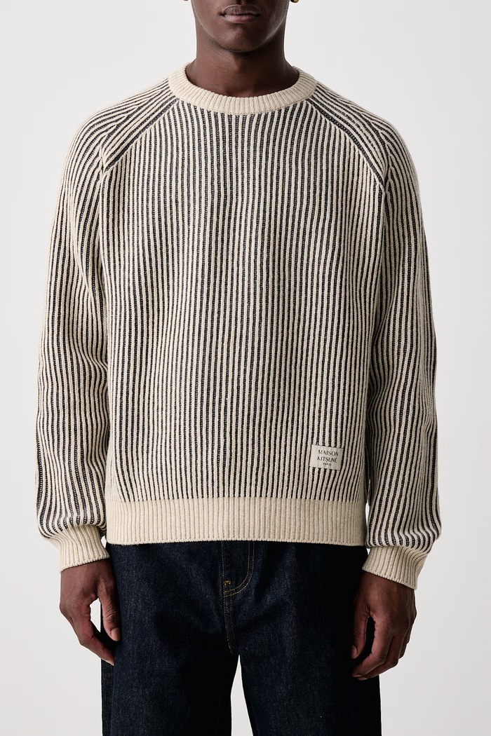 Sweter z wełną męski Maison Kitsuné szary MRMKJ12KT1217