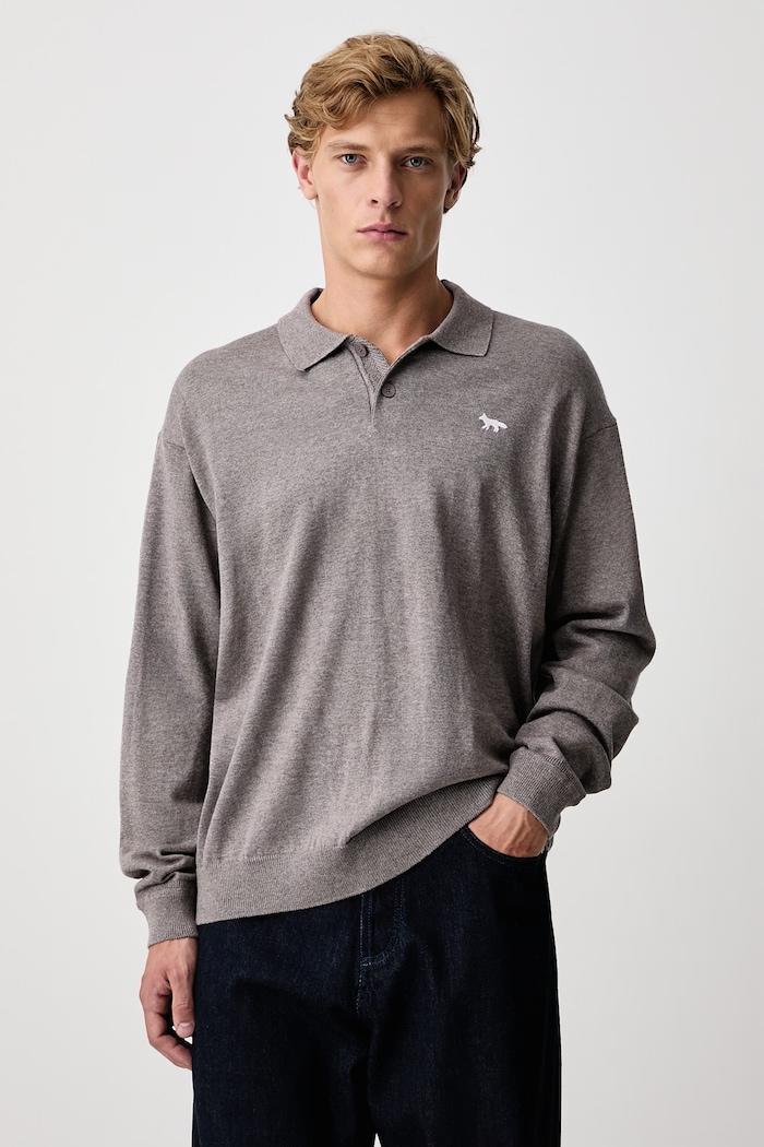 Maison Kitsuné Profile Fox sweter wełniany męski beżowy MRMKJ05KT1220