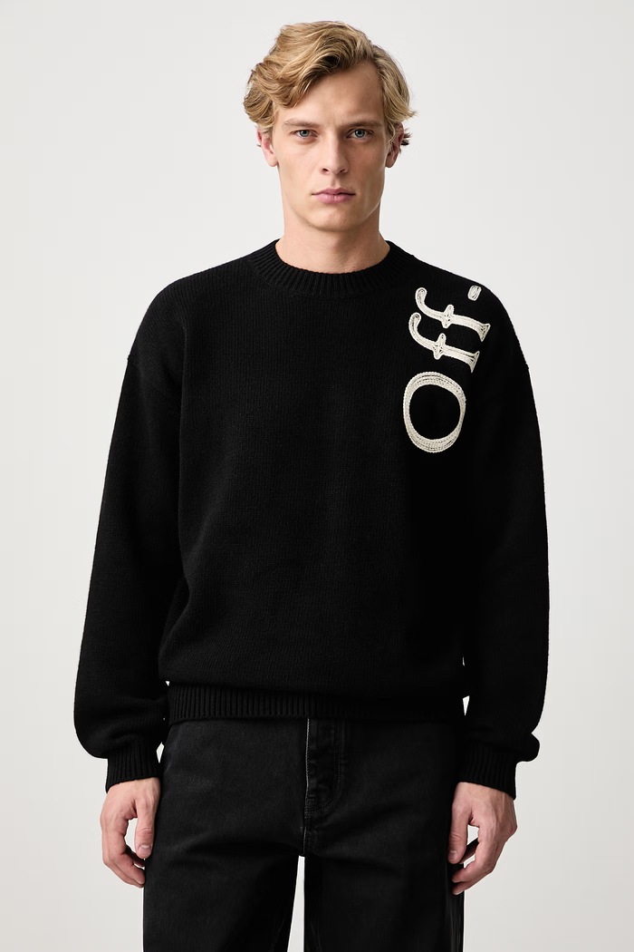 Off-White Vertical Bookish pulover cu lână pentru bărbați negru 44MHE213F26K001001
