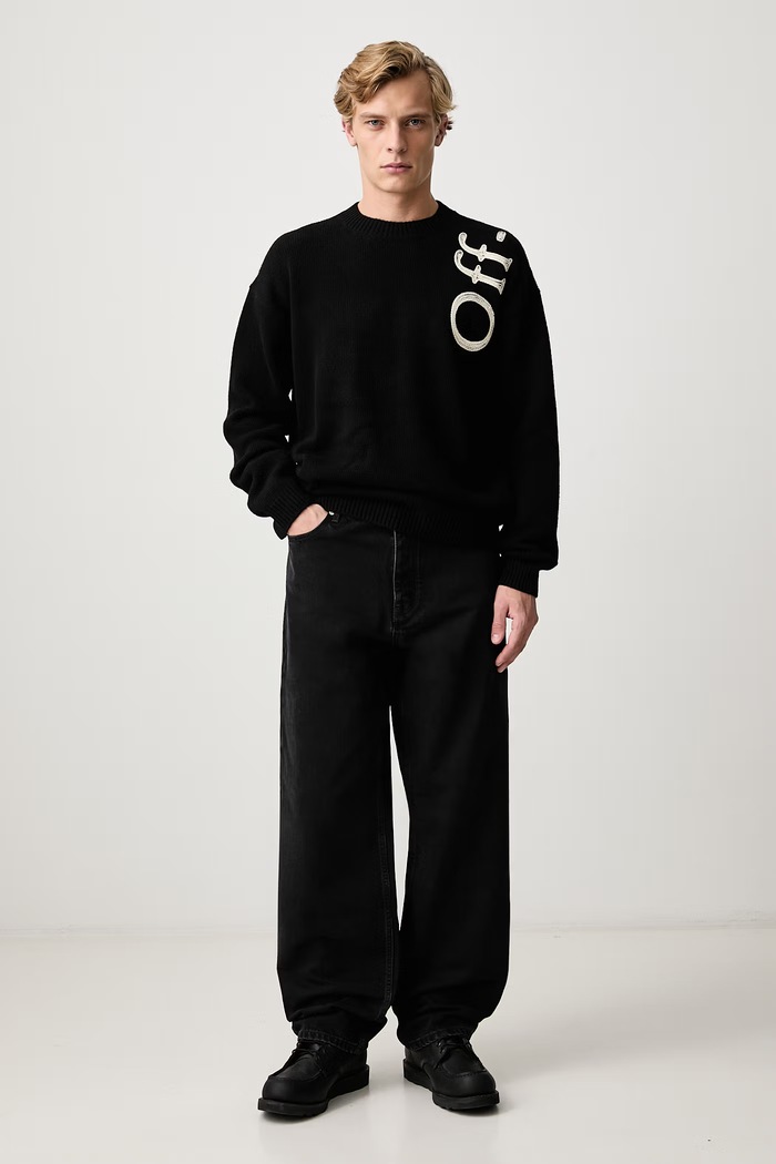 Off-White Vertical Bookish pulover cu lână pentru bărbați 44MHE213F26K001001 negru AW26