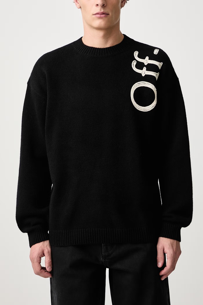 Vertical Bookish pulover cu lână pentru bărbați Off-White negru 44MHE213F26K001001