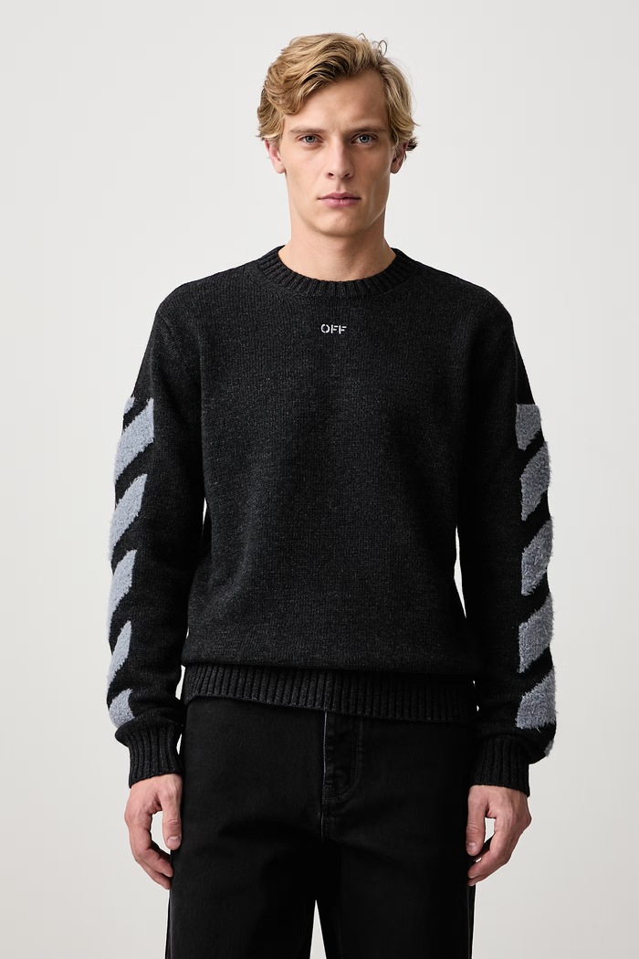 Off-White Diag Fuzzy pulover cu lână pentru bărbați gri 44MHE087F26K002010