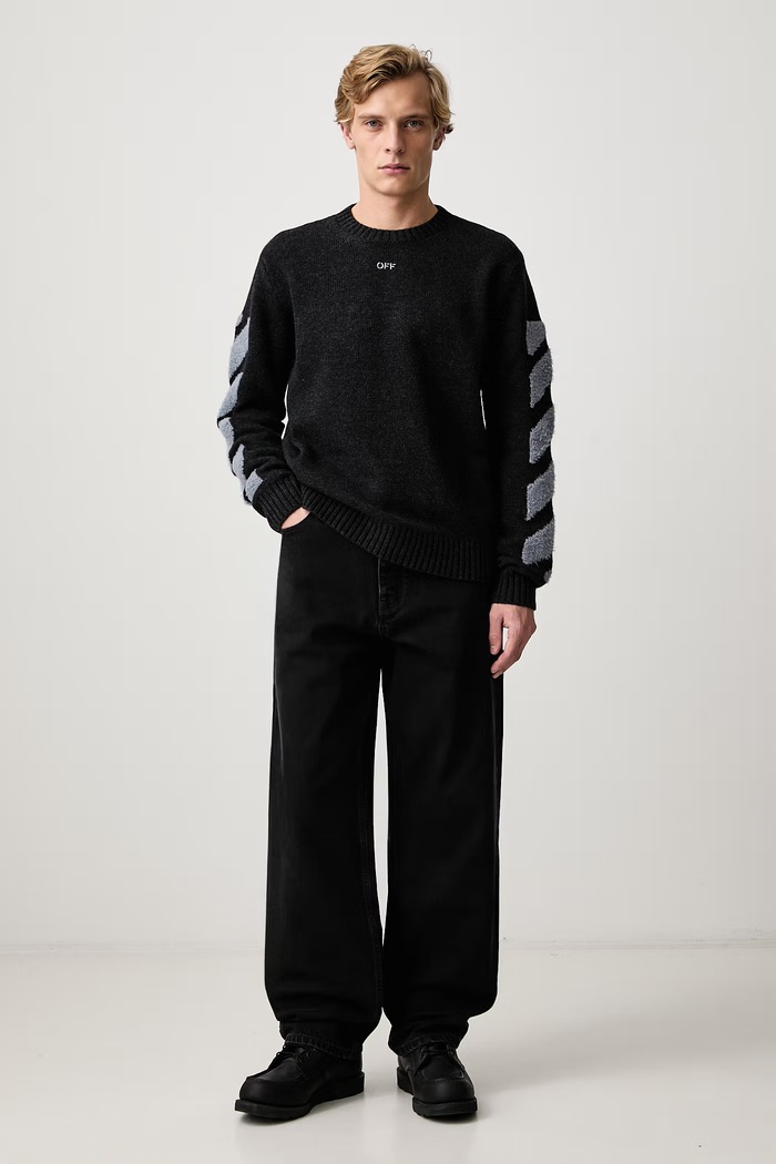 Off-White Diag Fuzzy pulover cu lână pentru bărbați 44MHE087F26K002010 gri AW26