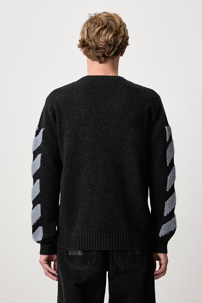 Îmbrăcăminte Off-White Diag Fuzzy pulover cu lână pentru bărbați 44MHE087F26K002010 gri