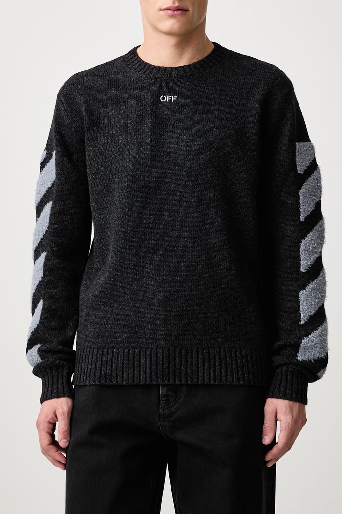 Diag Fuzzy pulover cu lână pentru bărbați Off-White gri 44MHE087F26K002010