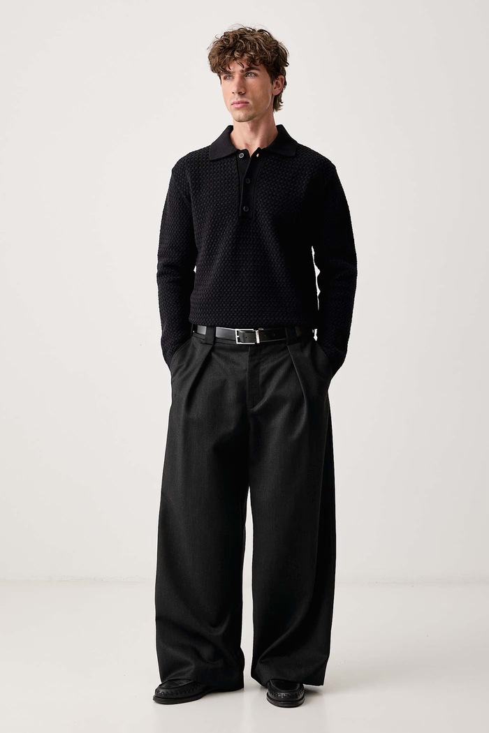 Karl Lagerfeld Jeans Πουλόβερ ανδρικό με πρόσμιξη μαλλιού B4M18065 μαύρο AW26