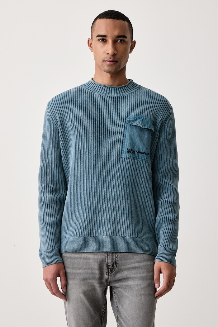 Karl Lagerfeld Jeans Sweter męski bawełniany niebieski B4M18026