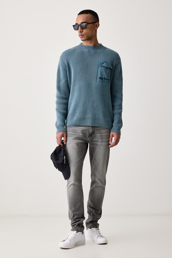 Karl Lagerfeld Jeans Sweter męski bawełniany B4M18026 niebieski AW26