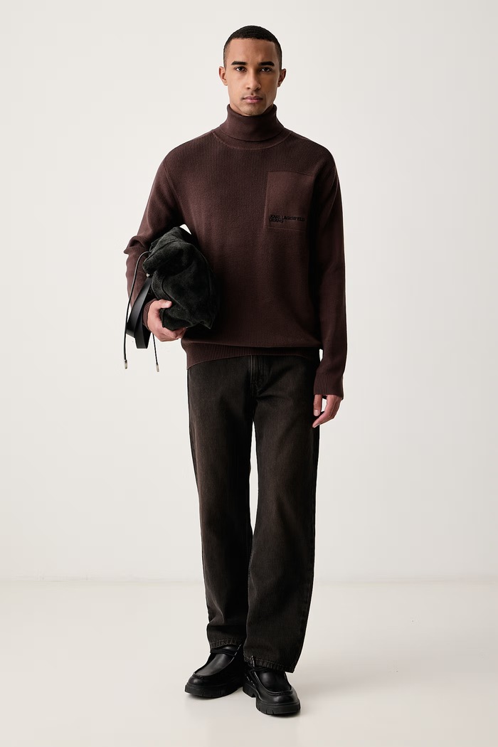 Karl Lagerfeld Jeans Svetr pánský s bavlnou B4M18023 hnědá AW26