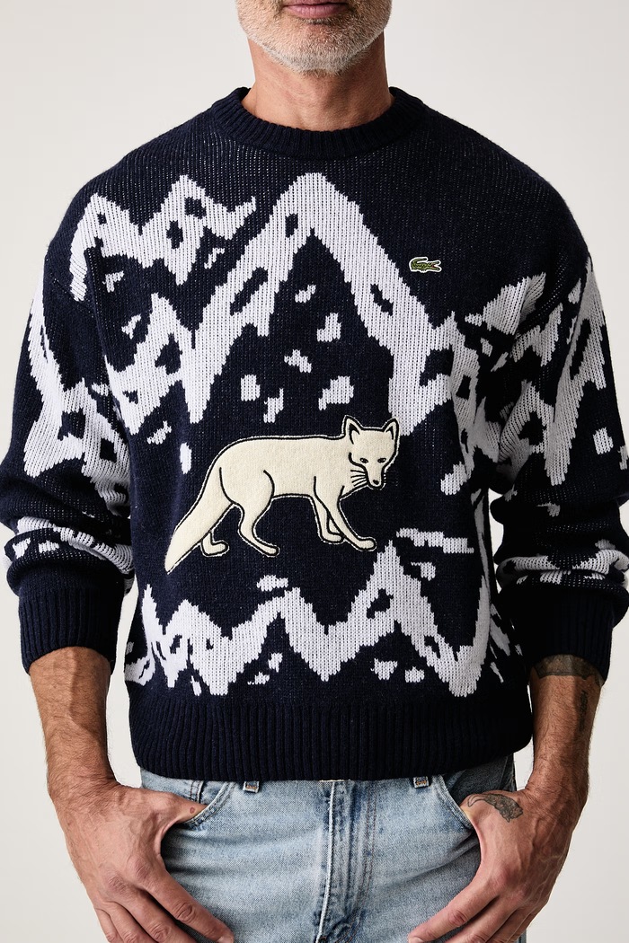 Sweter męski z wełną Lacoste AH9909 granatowy