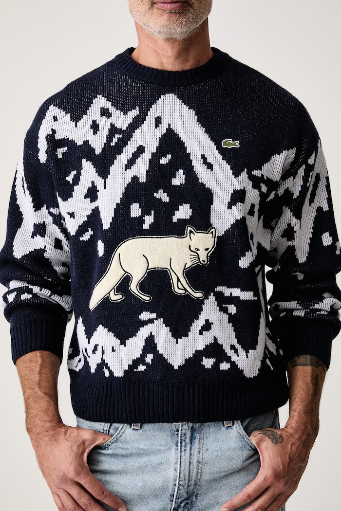 Sweter męski z wełną Lacoste AH9909 granatowy