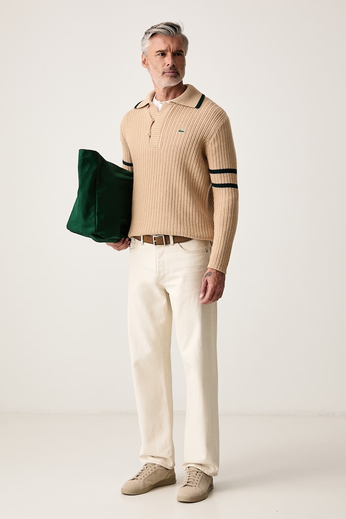Lacoste Sweter męski wełniany AH9908 beżowy AW26