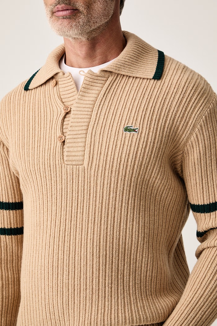 Sweter męski wełniany Lacoste AH9908 beżowy