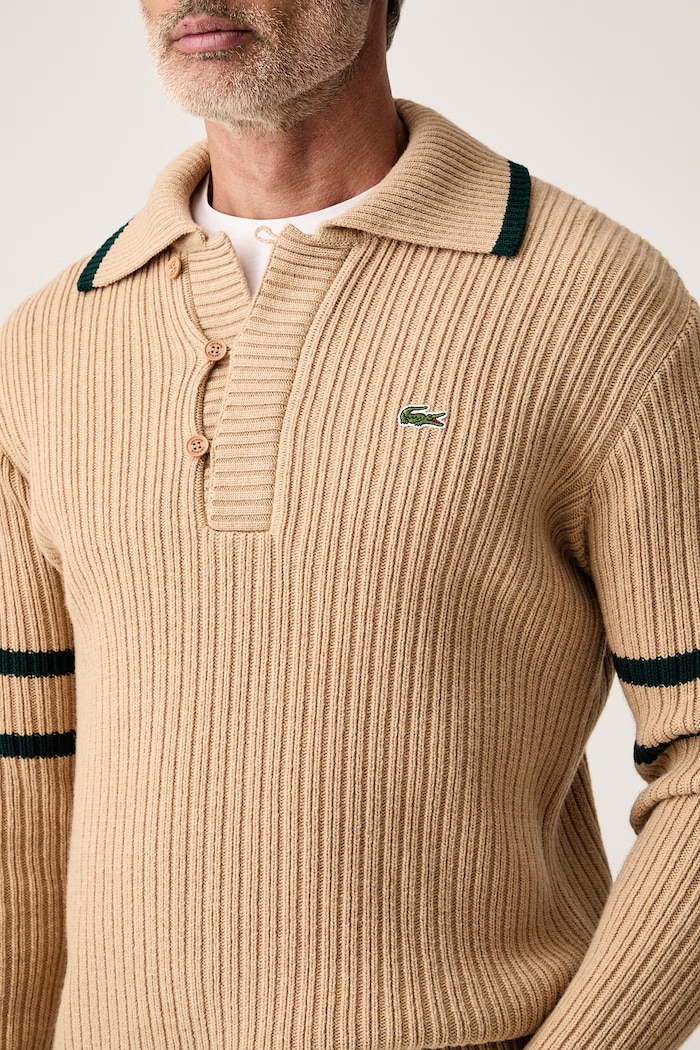 Sweter męski wełniany Lacoste AH9908 beżowy