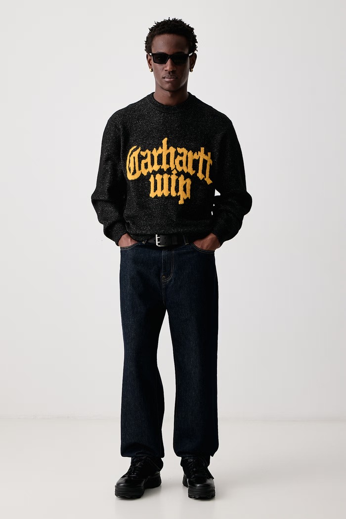 Carhartt WIP Blackletter Sweater sweter męski z dodatkiem wełny I037375 czarny AW26
