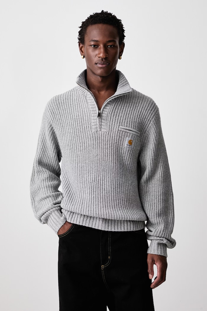 Carhartt WIP Detroit Half Zip Sweater półgolf z dodatkiem wełny męski szary I035398