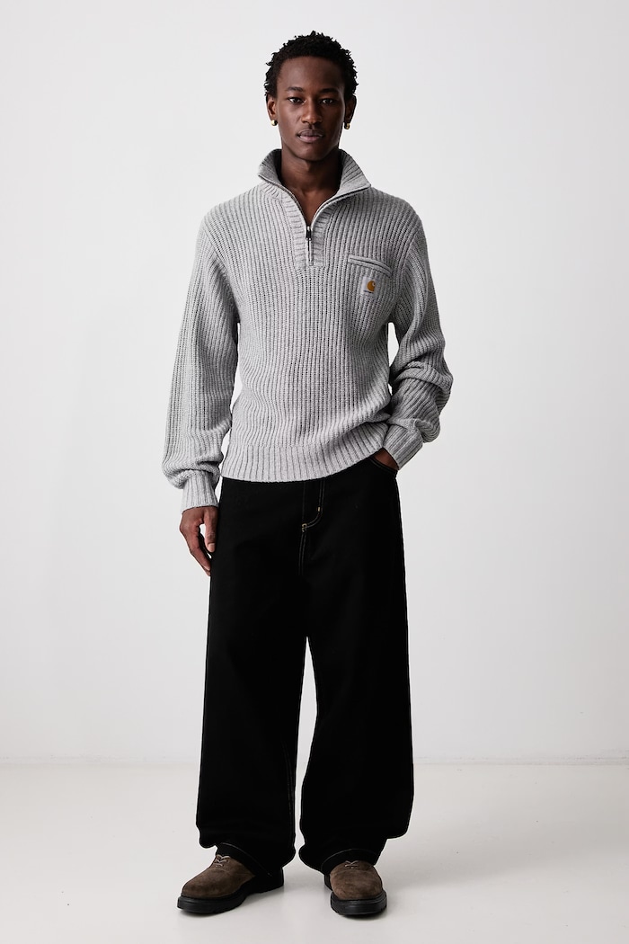 Carhartt WIP Detroit Half Zip Sweater półgolf z dodatkiem wełny męski I035398 szary AW26