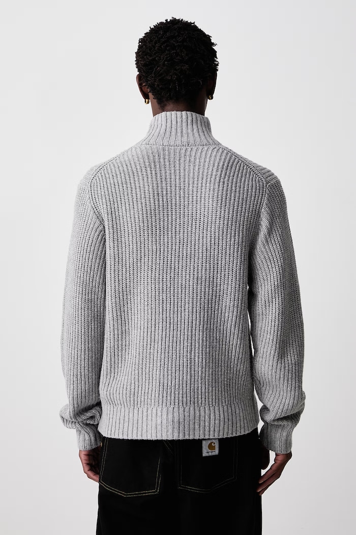 Odzież Carhartt WIP Detroit Half Zip Sweater półgolf z dodatkiem wełny męski I035398 szary