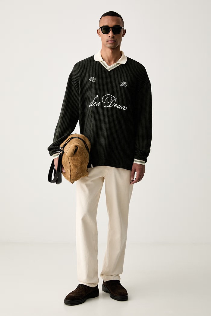 Les Deux sweter męski z bawełną 1002486 zielony AW26