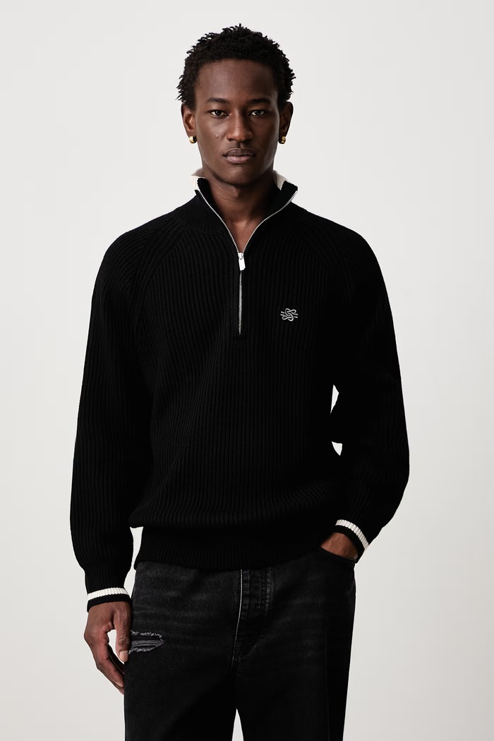Filling Pieces Sweter męski z dodatkiem wełny czarny 422675500375