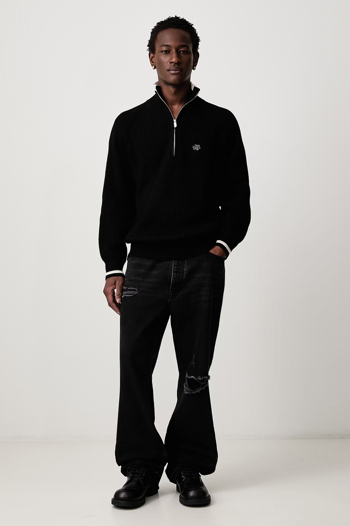 Filling Pieces Sweter męski z dodatkiem wełny 422675500375 czarny AW26