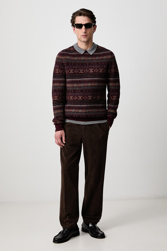 Barbour Sweter męski wełniany Dalehead MKN1775 bordowy AW26