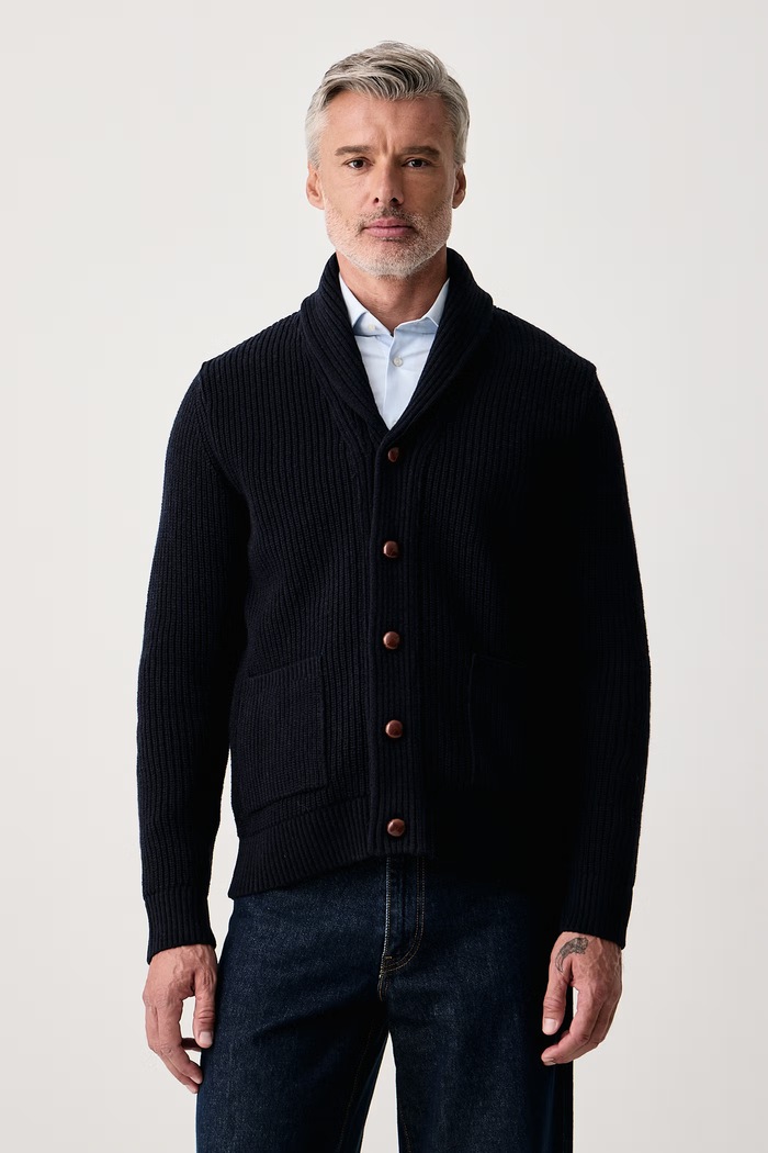 Barbour Kardigan męski wełniany Hartland granatowy MKN1761