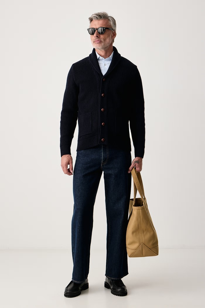 Barbour Kardigan męski wełniany Hartland MKN1761 granatowy AW26