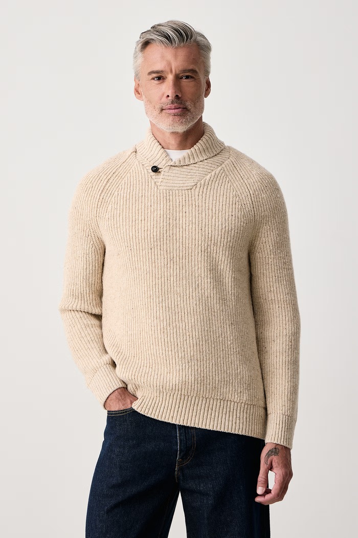 Barbour Sweter męski z wełną beżowy MKN1756