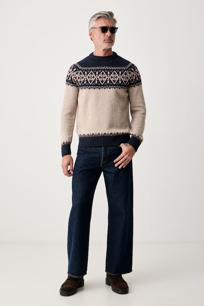 Barbour Sweter męski z wełną Tisbury MKN1750 granatowy AW26