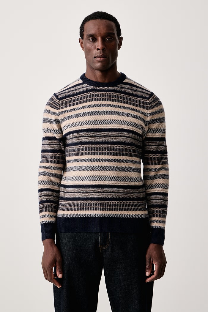Barbour Sweter męski wełniany Highsted granatowy MKN1745