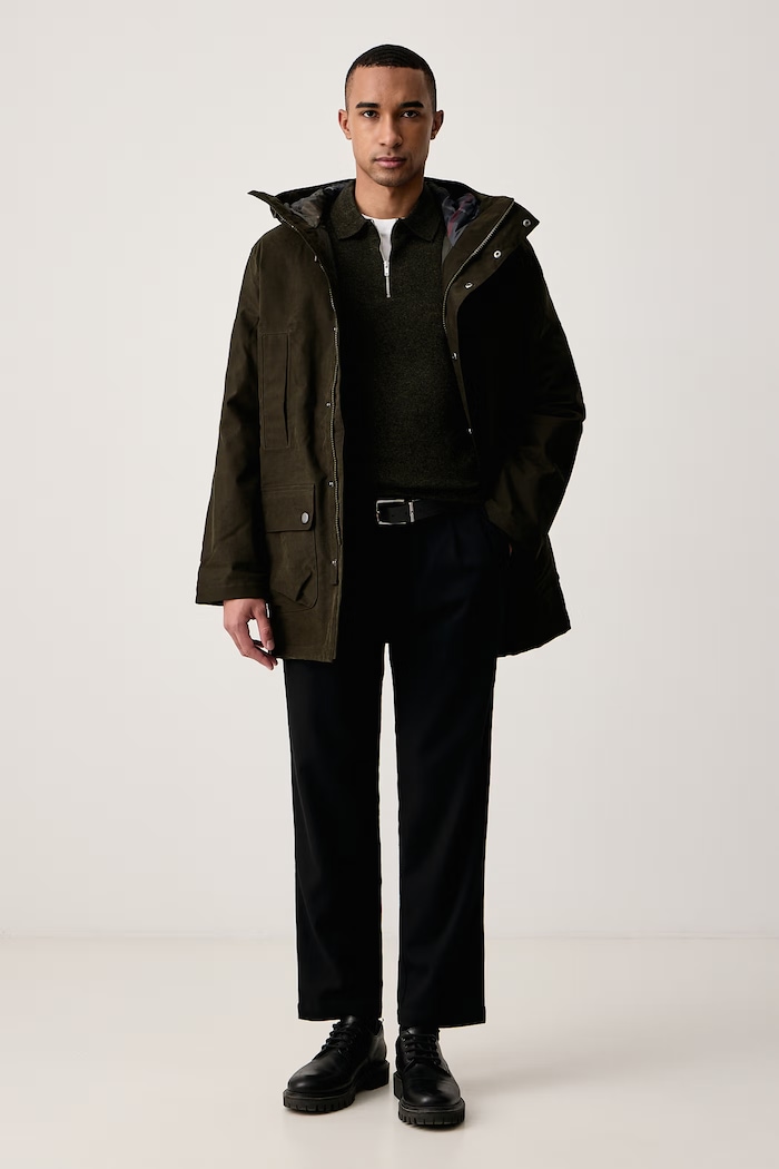 Barbour Sweter męski z dodatkiem wełny Bearsted MKN1742 zielony AW26