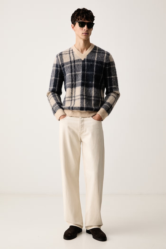 Barbour sweter męski z wełną Hunham MKN1739 granatowy AW26