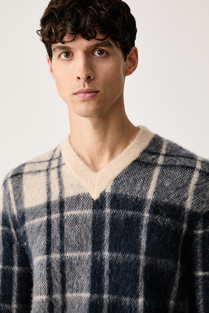 Barbour sweter męski z wełną Hunham granatowy MKN1739