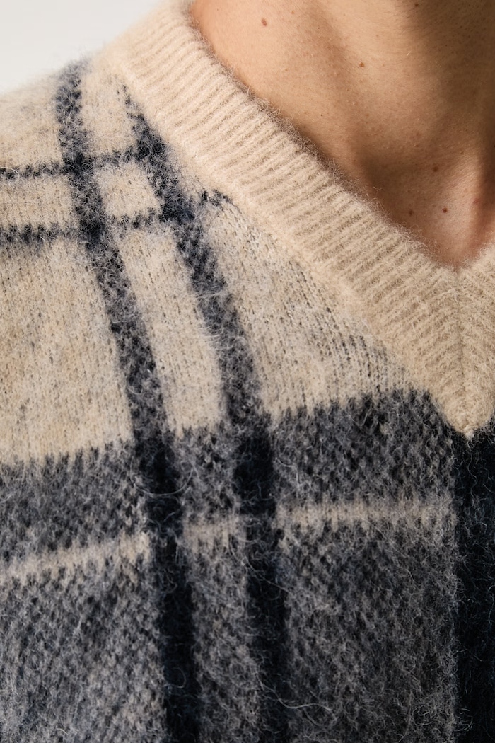 Barbour sweter męski z wełną Hunham MKN1739 granatowy